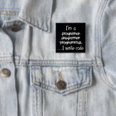 Badge Carré 5 Cm Je Code Écrit Humour de Programmeur Typographie Gr (En situation)
