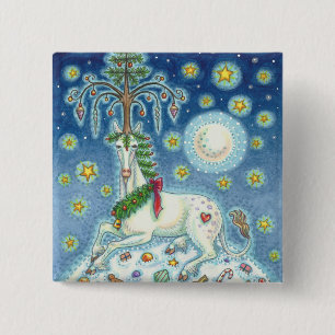 BADGE CARRÉ 5 CM JE CROIS DANS LE BOUTON VACANCES DE NOËL UNICORN
