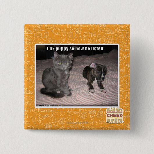 Badge Carré 5 Cm Je fixe le chiot (Devant)