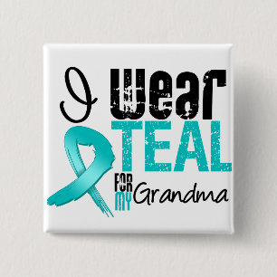 Badge Carré 5 Cm Je Porte Du Ruban Turquoise Pour Ma Grand-Mère