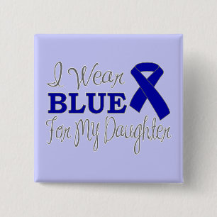 Badge Carré 5 Cm Je porte le bleu pour ma fille (le ruban bleu)
