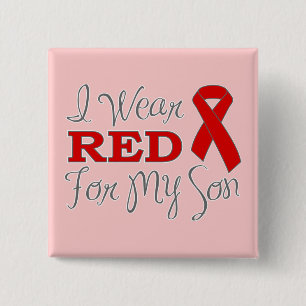 Badge Carré 5 Cm Je porte le rouge pour mon fils (le ruban rouge)