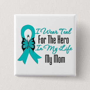 Badge Carré 5 Cm Je porte Teal pour le héros dans ma vie… ma mam