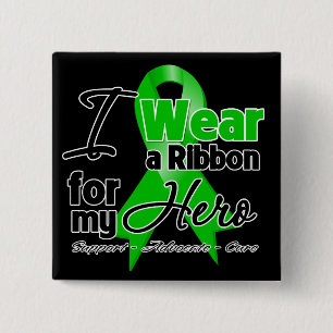 Badge Carré 5 Cm Je porte un ruban vert pour mon héros