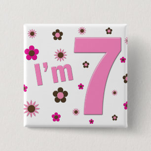 Badge Carré 5 Cm Je suis 7 fleurs de rose et de brun