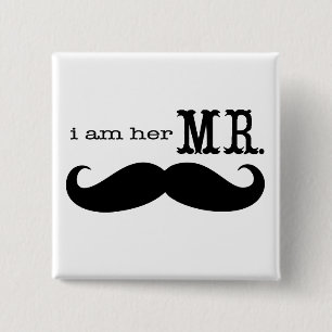 Badge Carré 5 Cm Je suis Son M. Mustache Grooms Cadeaux
