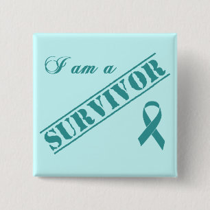 Badge Carré 5 Cm Je suis un survivant - ruban de Teal de cancer du