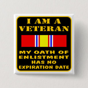 Badge Carré 5 Cm Je Suis Un Vétéran, Mon Serment D'Inscription N'