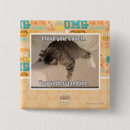 Badge Carré 5 Cm Je t'aime, divan (Devant)