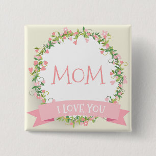 Badge Carré 5 Cm Je t'aime Maman's Day Pin Button