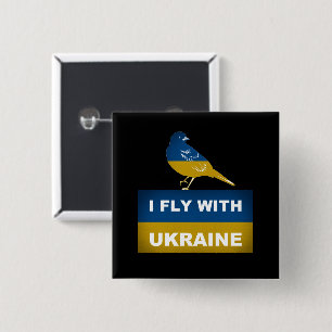 Badge Carré 5 Cm Je vole avec l'Ukraine, oiseau Nightingale Nationa