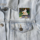 Badge Carré 5 Cm Jean Monet sur un cheval mécanique Claude Monet (En situation)