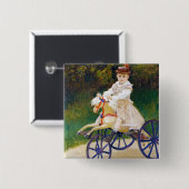 Badge Carré 5 Cm Jean Monet sur un cheval mécanique Claude Monet (Devant & derrière)