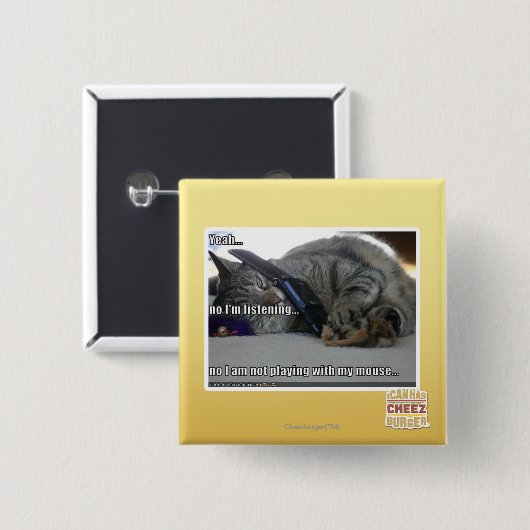 Badge Carré 5 Cm J'écoute (Devant & derrière)