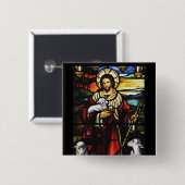 Badge Carré 5 Cm Jésus Berger avec son mouton (Devant & derrière)