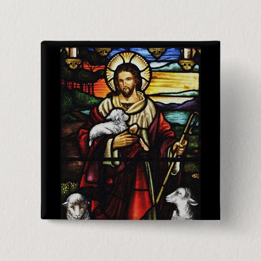 Badge Carré 5 Cm Jésus Berger avec son mouton (Devant)