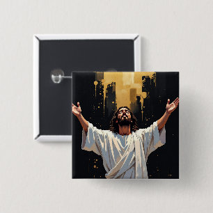 Badge Carré 5 Cm Jésus-Christ Notre Sauveur Noir et Or