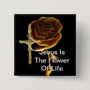 BADGE CARRÉ 5 CM JÉSUS EST LA FLEUR DE LA VIE