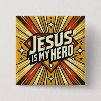 Badge Carré 5 Cm Jésus est mon héros
