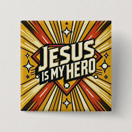 Badge Carré 5 Cm Jésus est mon héros (Devant)