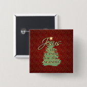 Badge Carré 5 Cm Jésus est Noël de chrétien de raison (Devant & derrière)