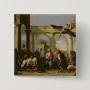 Badge Carré 5 Cm Jésus guérissant le paralytique à la piscine