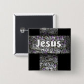 Badge Carré 5 Cm Jésus ma roche (Devant & derrière)
