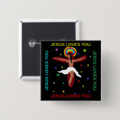 Badge Carré 5 Cm Jésus t'aime (Devant & derrière)