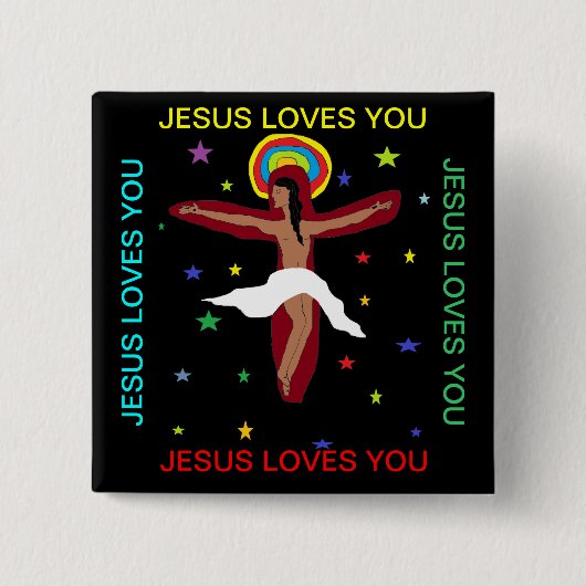 Badge Carré 5 Cm Jésus t'aime (Devant)