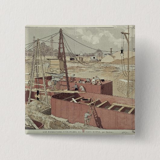 Badge Carré 5 Cm Jeter les fondements pour Tour Eiffel (Devant)