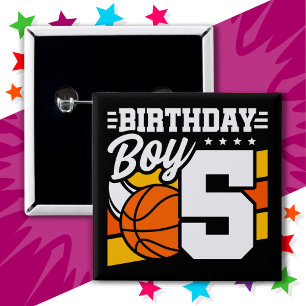 Badge Carré 5 Cm Jeu de basket-ball 5 ans Thème 5ème anniversaire G