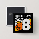 Badge Carré 5 Cm Jeu de basket-ball 8 ans Thème 8ème anniversaire G (Devant & derrière)