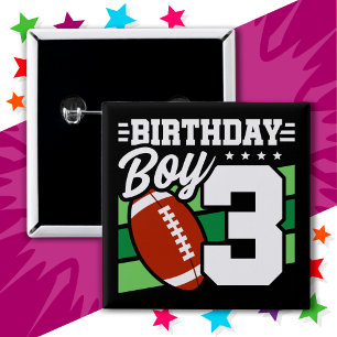 Badge Carré 5 Cm Jeu de football 3 ans Thème 3ème anniversaire garç