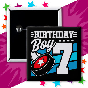 Badge Carré 5 Cm Jeu de hockey 7 ans Thème 7ème anniversaire garçon