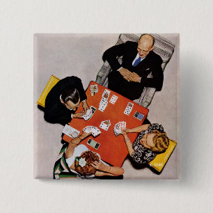 Badge Carré 5 Cm Jeu de pont par Norman Rockwell