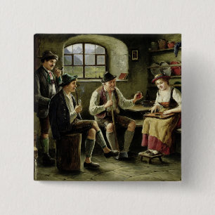 Badge Carré 5 Cm Jeune femme jouant une cithare