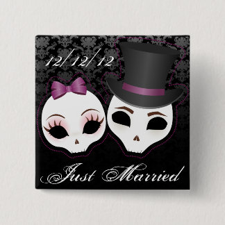 Badge Carré 5 Cm Jeune mariée et marié Skullies (violet)