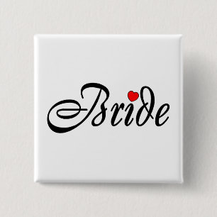 Badge Carré 5 Cm Jeune mariée (manuscrit Hrt rouge)