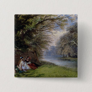 Badge Carré 5 Cm Jeunes dames par une rivière