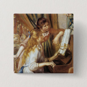 Badge Carré 5 Cm Jeunes filles au piano