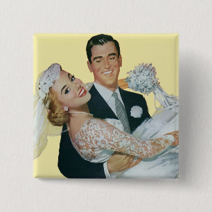 Badge Carré 5 Cm Jeunes mariés de mariage vintage, heureuse mariée