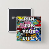 Badge Carré 5 Cm Jogger du coureur d'art pop gras (Devant & derrière)