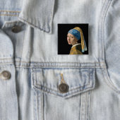 Badge Carré 5 Cm Johannes Vermeer - Fille avec une oreille perle (En situation)