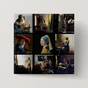 Badge Carré 5 Cm Johannes Vermeer - Grille des chefs-d'oeuvre