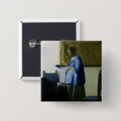 Badge Carré 5 Cm Johannes Vermeer - Une femme en bleu lisant une le (Devant & derrière)