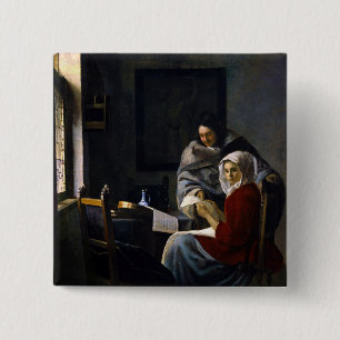 Badge Carré 5 Cm Johannes Vermeer - Une fille interrompue à sa musi