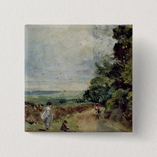 Badge Carré 5 Cm John Constable une route de campagne avec les