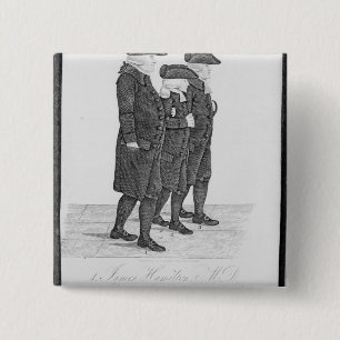 Badge Carré 5 Cm John Wesley marchant à Edimbourg entre James