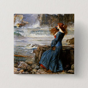 Badge Carré 5 Cm John William Waterhouse - Miranda - La Tempête