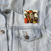 Badge Carré 5 Cm Joker, farceur ou imbécile médiéval classique. Cru (En situation)